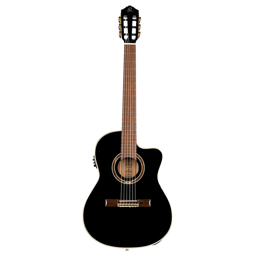 Ortega Classical Guitar Performer Series 4/4 Inclusive Custodia Manico Sottile Thinline Body - Nero (RCE138-T4BK)