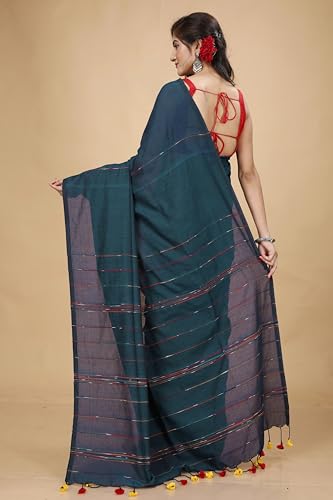 Image of Women's Traditional Bengal Handloom Soft Cotton Khesh Saree