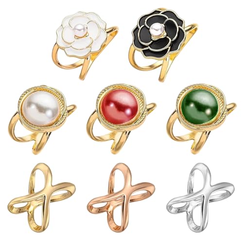 KSJEHW 8 Pièces Attache Foulard pour Femme, Anneau de Foulard en Métal Design, Boucle de Ceinture pour T-Shirt et Châle, Clip Décoratif pour Écharpe en Soie et Vêtements, Or Argent Rose