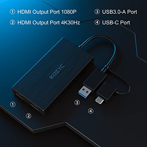 Kozyc Usb 3.0 To Dual Hdmi Adapter Display, Usb 3.0-A/C To Hdmi Splitter To Extend Monitors 4K 30Hz + 1080P 60Hz, Multiple Display Adapter Support Windows, Mac Os For Pc, Laptop, Monitor, Hdtv #TOP5