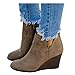 Women's Wedges Ankle Booties Retro V Cutout Comfy Short Boots Flock Leather Zip Closure Stacked Chunky Block Heels Shoes Khaki