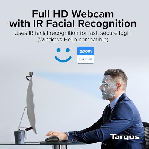 Image of Targus Full HD 1080p Webcam with IR Facial Recognition, Windows Hello Compatible, Dual Stereo Microphones, Spy Guard Privacy Cover, Autofocus, 360 Rotation, USB-A & USB-C, Zoom Certified AVC045GL