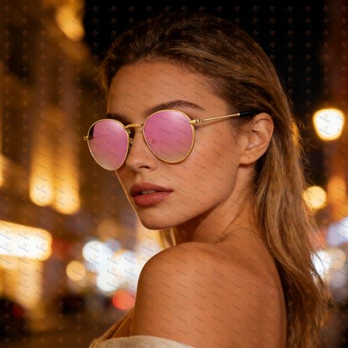 Image of Kursan Small Round Metal Polarized Sunglasses for Men Women Mirrored Lens Classic Circle Sun Glasses