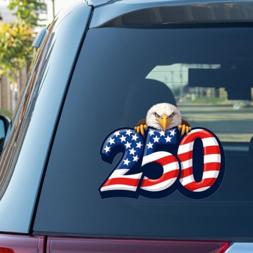 Image of 2pcs 250 Anniversary Stickers USA American Flag Car Decal Bald Eagle | Waterproof Vinyl Car Bumper Decal Die Cut Decals Funny Laptop Sticker 10 inch