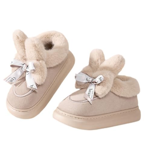 Tokisaki Cute Bow-tie Bunny Slippers for Women Rabbit Comfy Slippers Animal House Shoes Anti-Slip Snow Boots Easter Gifts