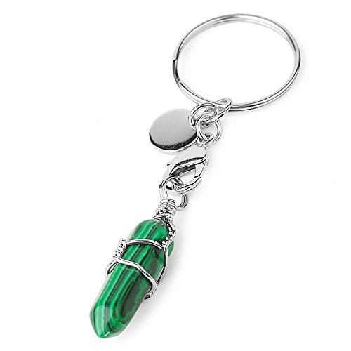 LZHLMCL Llaveros Para Mujerllaveros De Piedra Natural En Forma De Pilar De Cristal Curativo Puntiagudo Encantos Envoltura De Alambre De Color Plateado Llavero Lindo Decoración 8 Cover
