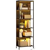 HOMCOM Bücherregal mit 5 Ebenen Standregal mit LED-Beleuchtung, 7 Lichtfarben, Aufbewahrungsregal Regal mit Stahlrahmen für Wohnzimmer, Home Office, Schlafzimmer, Schwarz, 60 x 30 x 179 cm