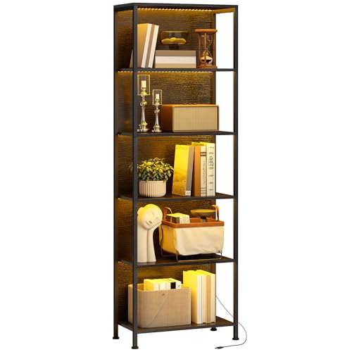 HOMCOM Libreria Scaffale a 5 Ripiani, Libreria Verticale con Luci LED 7 Colori, Scaffale Portaoggetti Salvaspazio Slim per Soggiorno, Camera da Letto e Ufficio, 60x30x179 cm, Nero