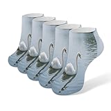 VstaDank White Swan Ankle Socks 5 Pairs Fashion Invisible Low Cut Sock for Adult Casual Short Sock Soft Cozy No Show Socks