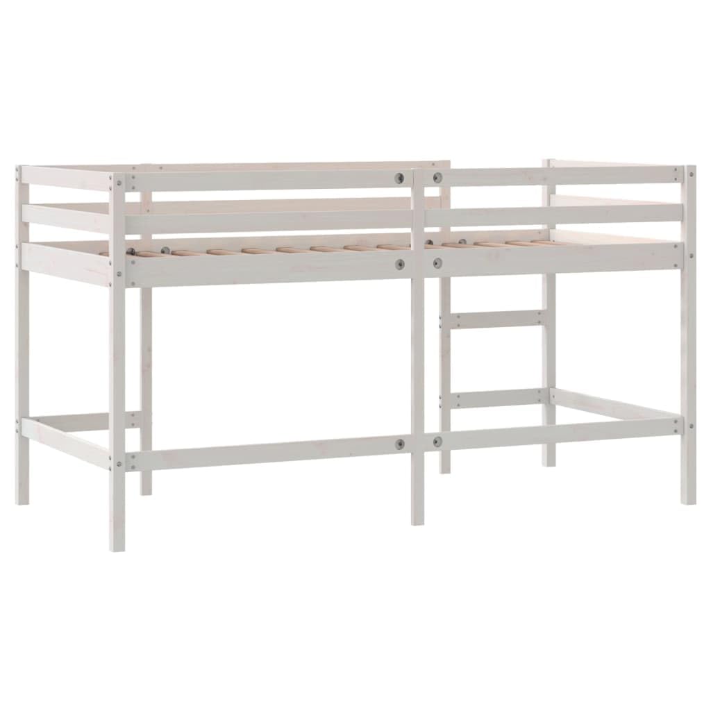 vidaXL Kinderhochbett, Hochbett mit Leiter Rausfallschutz, Spielbett Bett für Kinder ab 6 Jahren, Kinderbett Etagenbett Stockbett, Weiß 90x200cm Massivholz Kiefer