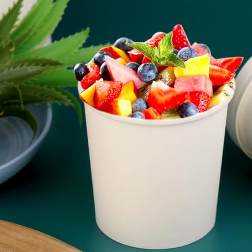 Image of 16 oz 25 Pcs Paper Soup Cups with Lids, White Ice Cream Containers