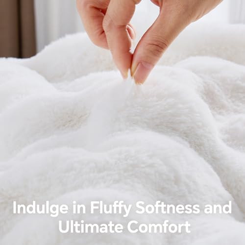 Image of BEDELITE Faux Fur Throw Bubble Blanket for Couch, 50 inch x 60 inch, White