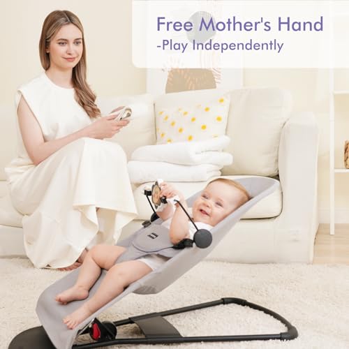 Image of iGRATENS Baby Bjorn Bouncer Toy Bar, Toy for Baby Bouncer Soft & Bliss, Easy to Attach and Remove, Child-Friendly Materials, Exciting Design for Curious Babies, Black and White Flowers