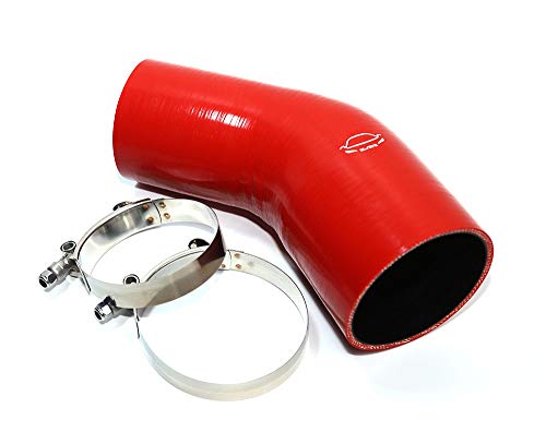 Lti Universal 76Mm To 89Mm 4-Ply Reinforced High Performance 3"-3.5" Id 45 Degree Elbow Reducer Coupler Silicone Hose With T Bolt Clamp Stainless Steel (3"-3.5" Red) #TOP2