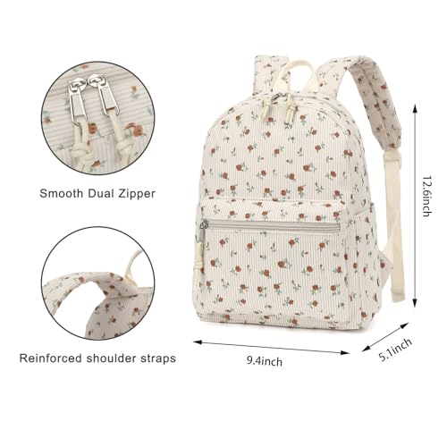 Image of Corduroy Womens Mini Backpack Girls Small Backpack Purse Fashion Casual Daypack School Bookbag (Flowers Brown)