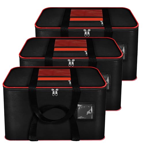 Image of Storite 3 Pack Moisture Proof Nylon Large Size Underbed Storage Bag for Clothes with Net Pocket & Front transparent pocket for note (54 x 46 x 28 cm) - Red Black, Rectangular