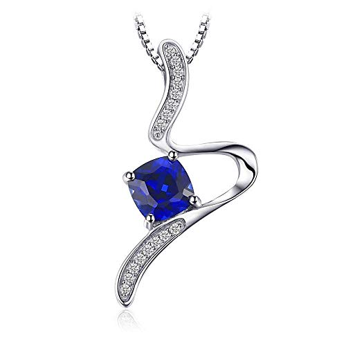 QMM necklace Pendant Stylish 1.4Ct Cushion Created Sapphire Pendant Necklace For Woman Pure 925 Sterling Silver Jewelry 45Cm Chain