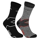 Merino Wandersocken für Herren & Damen (2 Paar) Outdoor Trekking Socken 50101P (Schwarz/Grau Grau/Rot 39-42)