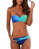 ORANDESIGNE Damen Bandeau Padded Bikini-Set Trägerlosen Badeanzug Push Up C Blau DE 42
