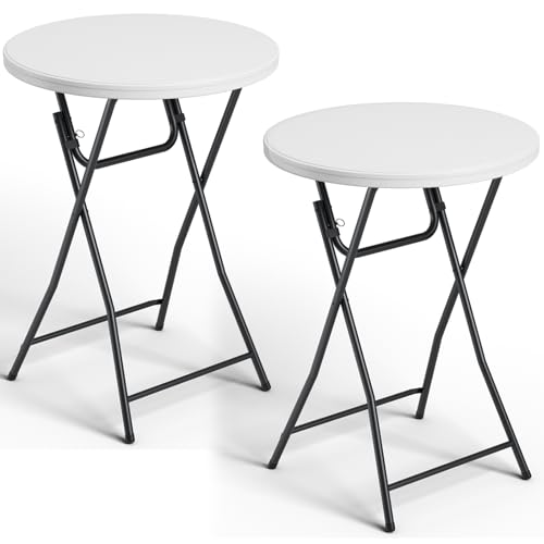 Folding Table 2 Pack 32 Inch Foldable Cocktail Bar High Top Round Folding Bar Tables No Assembly Portable Bistro & Commercial Event Furniture for Wedding Banquet Party Indoor Outdoor Use