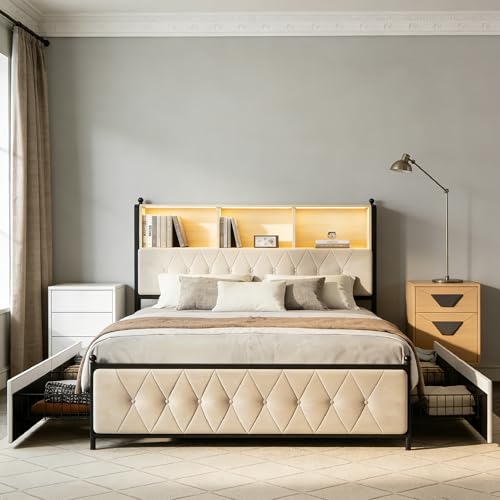 DULRLLY Bett 180x200 mit Stauraum, Polsterbett Doppelbett mit USB Ladefunktion, Stauraum Kopfteil uâ€¦ – Miniatur
