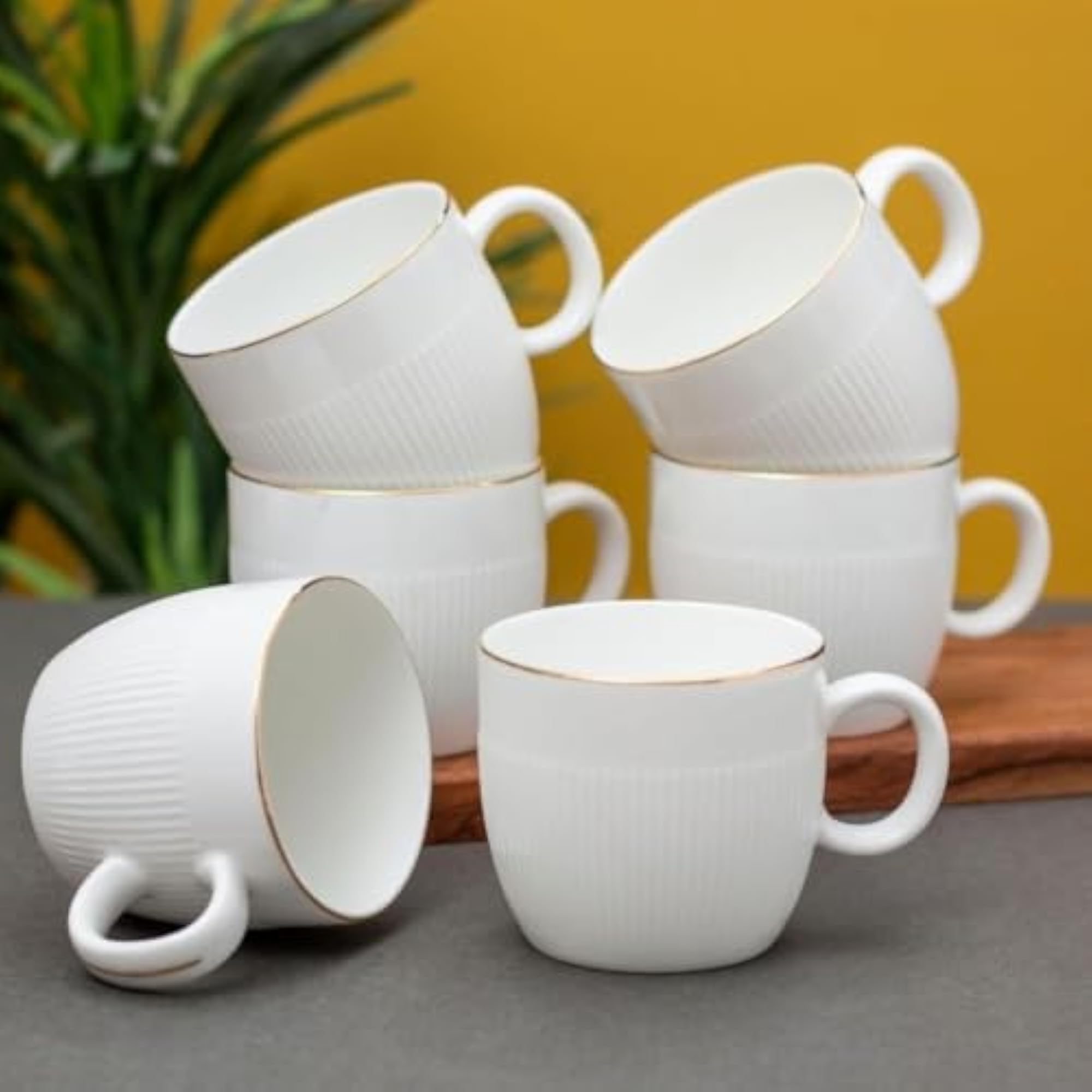 Impression Ceramic Gold Line Coffee Mugs Set of 6