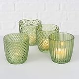boltze  Boltze Teelichthalter Set Teelichtgläser Deko Windlicht Marilu Hellgrün 4X Glas