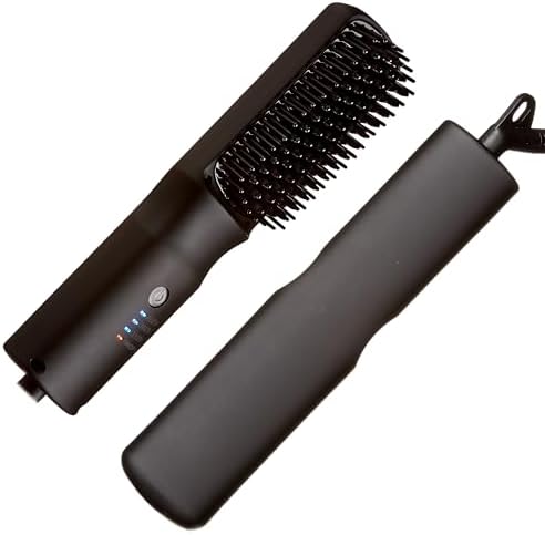 Red by Kiss 2-in-1 Ionic Hair Straightener Brush with Ceramic Coating, Adjustable Temp, Auto Shut Off, Skin Protector Bristles & 360° Swivel Cord, Smooth & Style in Few Strokes