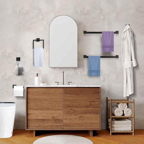 5 Pieces Towel Bar Set Matte Black Bathroom Hardware Accessories Set Include Towel Rack TP Holder Towel Ring Coat Hooks Stainless Steel Wall Mounted Towel Holder Set for Bathroom,23.6 in - Image 8