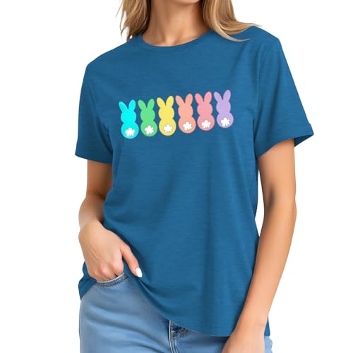 Image of Easter Shirts for Women-Cute Easter Bunny Tee Tops Oh for Peeps Sake Shirt Rabbit Printing Short Sleeves