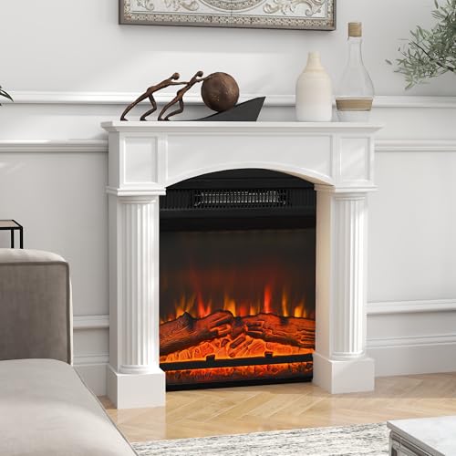 Image of HOMCOM Modern Fireplace Mantel, Freestanding Fireplace Surround with Leg for Electric Fireplaces, 43.25 inch W x 42.75 inch H, White