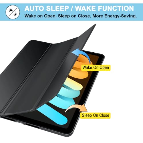 Image of CEDO Smart Case for iPad mini 6 (6th Gen) / iPad mini 7 (7th Gen) 8.3 in Tri-Fold Flip Folio Cover | Pencil Holder | Auto Wake-Up /Sleep Mode | Multi View Angles Stand TPU Backcover (Black)