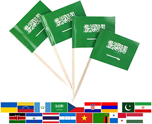 JBCD 100 palillos de dientes de la bandera de Arabia Saudita para magdalenas de Arabia Saudita, banderas de la bandera de Arabia Saudita