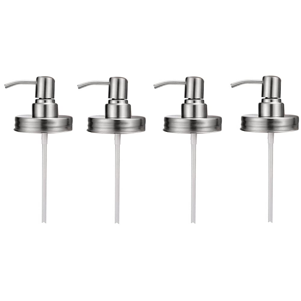 Pimahnry Silver 4 Pack Mason Jar Soap Dispenser Lids With Pumps,Lotion Soap Dispenser Lids For 16Oz Regular Mouth Mason Jar Decor,