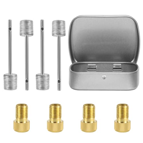 8pcs Bike Valve Adapter Set for Presta, Stainless Steel Brass Bicycle Tire Valve Adaptor with Storing Box Bike Tyre Air Pump Attachment for Inflatable Footballs Basketballs Balloons