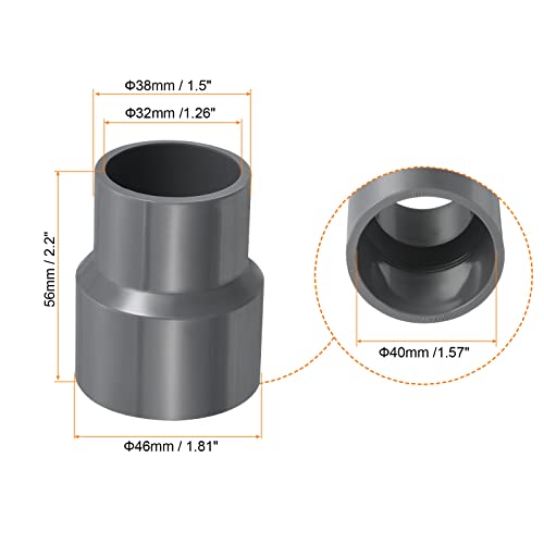 PATIKIL PVC Reducer Pipe Fitting 40x32mm, 6 Pack Straight Coupling Adapter Connector, Gray - Image 2