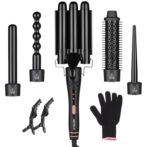 Evolure Boucleur à cheveux, 5 en 1 - Fer à Boucler Céramique - Embouts Interchangeables (Waver Ondulations, Boucles Serrées, Volume) - Écran LCD...
