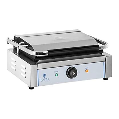 Royal Catering Gastro-Kontaktgrill 2200 W 300 °C 34,8 x 23 cm emailliertes Gusseisen + Edelstahl Elektrogrill kommerzieller Panini-Grill Sandwich-Pressgrill Multigrill – Bild 4