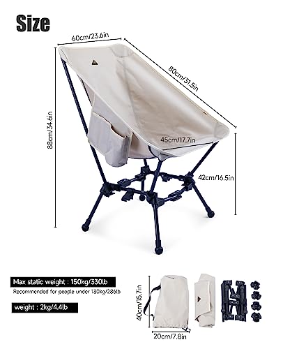 Iclimb Two-Heights Light Compact Comfortable Camping Folding Beach Chair With Anti-Sinking Large Feet And Carry Bag (Beige) #TOP6