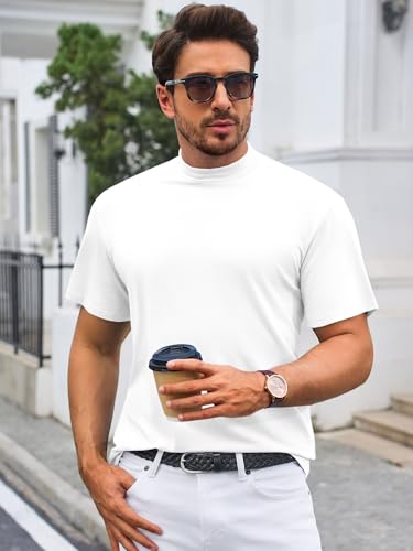 Mens Mock Turtleneck T Shirts Short Sleeve Cotton Basic Undershirt Relaxed Fit Lightweight Solid Pullover Tops2