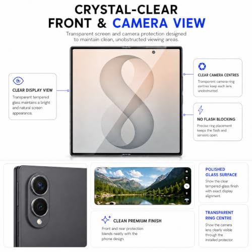 Image of FIRST MART Tempered Glass for Samsung Galaxy Z Fold 8 5G with Black Camera Ring Guard & Installation Kit | HD Clear Edge-to-Edge Screen Protector, Scratch Resistant, Case-Friendly | Pack of 1