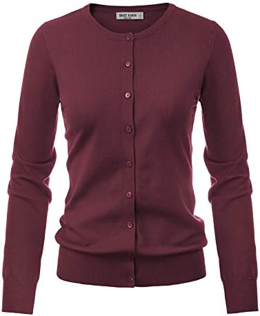 Womens Long Sleeve Classic Button Cardigan Sweater Plus Size(3XL,Rose Purple