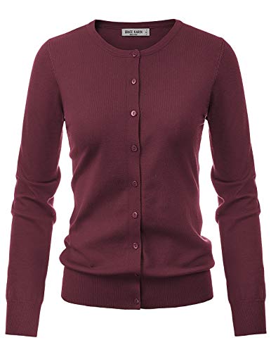 Womens Long Sleeve Classic Button Cardigan Sweater Plus Size(3Xl,Rose Purple #TOP4