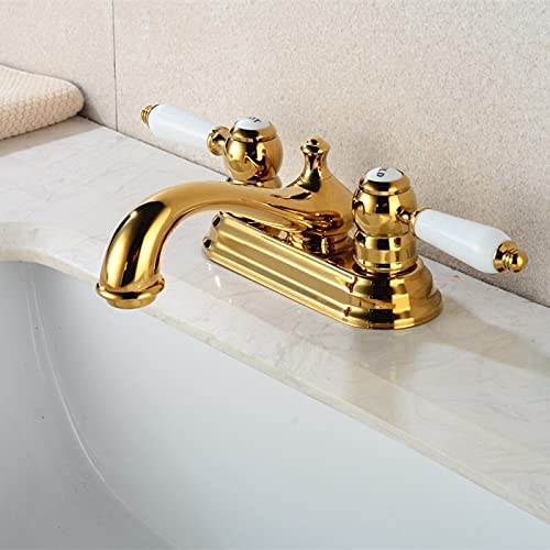 Mitigeur de lavabo eau chaude et froide pour rénovation de salle de bain contemporaine en or