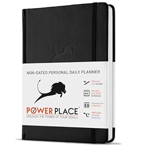 Daily Planner, Calendar & Life Organizer to Improve Time-Management, Productivity & Happiness | Vegan Leather Hardcover Notebook with Blank Dates, Undated 6 Months Hourly Planner for Men & Women, 24 Hour Agenda (Black)