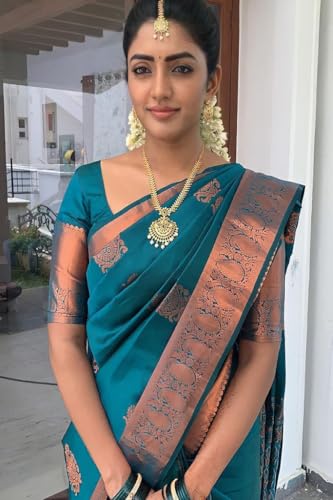 Image of C J Enterprise Women's Banarasi Saree Pure Kanjivaram Style Silk Saree With Blouse Piece for Wedding (Shiv-1)