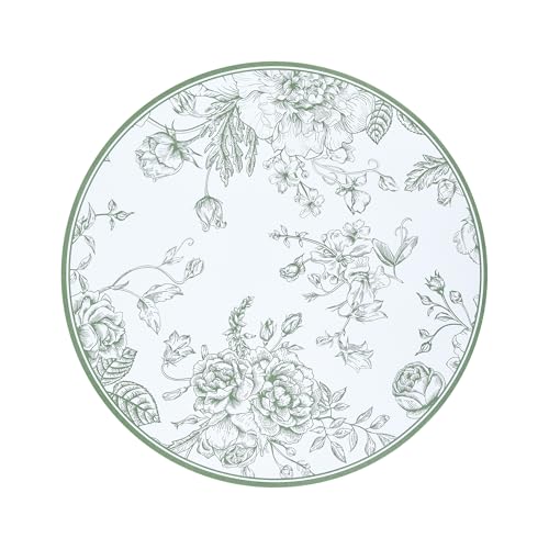 50Pcs Sage Green Floral Paper Placemats Chinoiserie Round Disposable Place Mats Green Flower Banquet 13 Inch Paper Cutouts for Table Setting Wedding Birthday Garden Tea Party Supplies