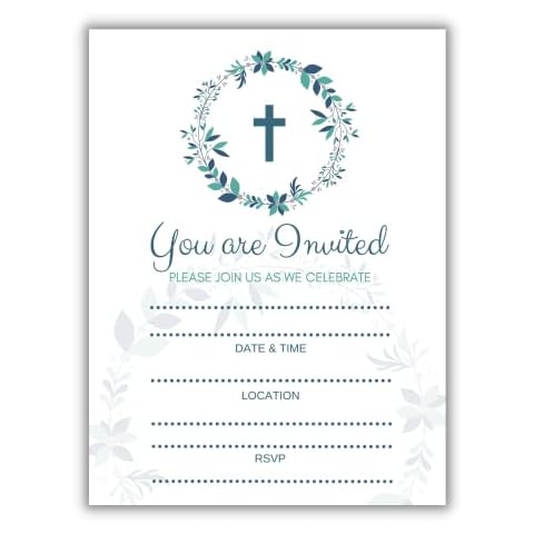 Elcer 25 Religious Invitations – Boys or Girls -, Fill In Blank cards Invites - Baptism, Confirmation, Holy Communion, Christening, Reconciliation, Baby Dedication with envelopes, 5x7 inches Cover