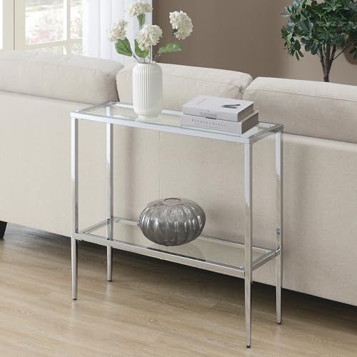 Convenience Concepts Nadia Chrome Entryway Table 31.5 - Contemporary Modern Sofa Console Table with Storage Shelf Narrow Minimalist Hall Table for Living Room Bedroom Bathroom Glass/Chrome