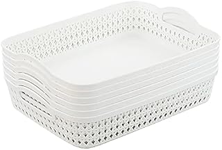Uumitty 6 Packs Plastic Storage Basket Tray with Handle, White